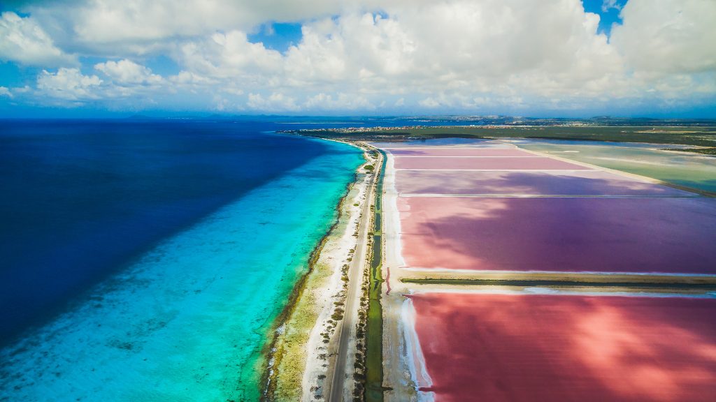 Aerial shot of Bonaire salt flats