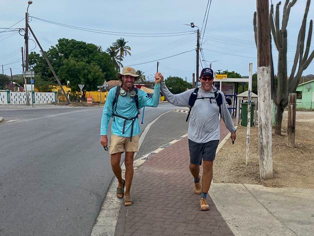 Luite and Floris finishing in record time hike around Bonaire