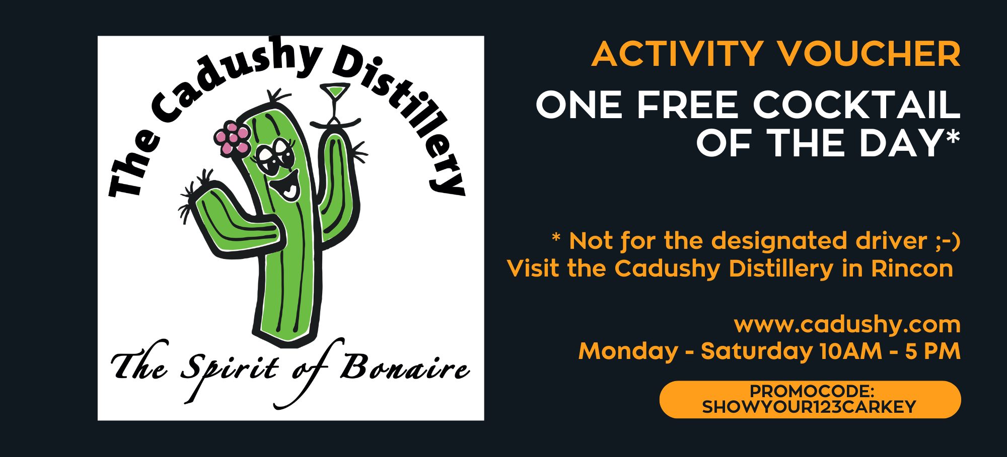 Voucher Free cocktail of the day at Cadushy Distillery in Rincon